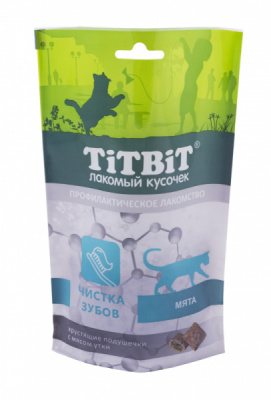 TiTBiT Хрустящие подущечки д/чистки зубов д/кошек 60г